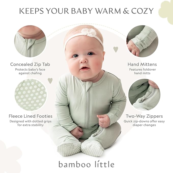 Bamboo Little Soft Baby Footie Pajamas, Baby Clothes, Newborn Sleepers - Image 2