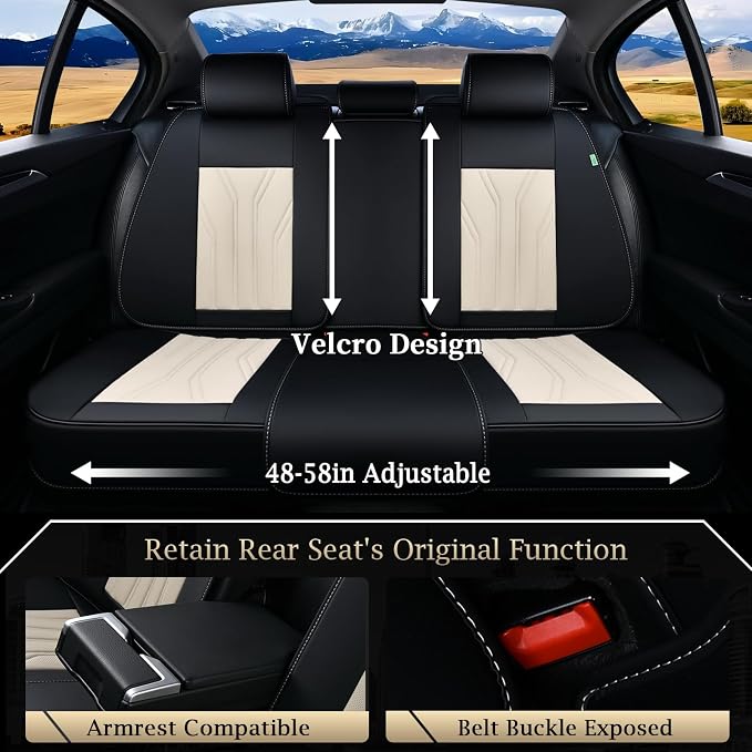FLORICH Rear Seat Covers Leather Car Seat Covers Waterproof Back Seat Cover - Image 2