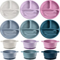 Dandat 24 Pcs Silicone Baby Feeding Set, 6 Baby Toddler Suction Bowls 6 Divided by Dandat