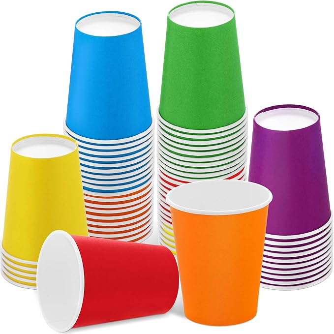 URATOT 60 Pieces 9 Ounce Disposable Paper Cups Rainbow Party Cups Drinking Cups by URATOT
