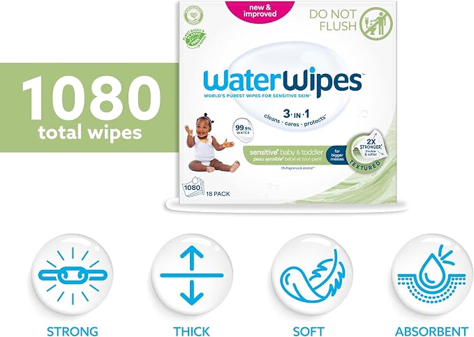 WaterWipes Sensitive+ Baby & Toddler Wipes, 3-In-1 Cleans, 99.9% Water - Image 2