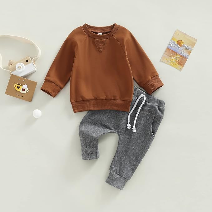 Toddler Baby Boy Clothes Solid Color Long Sleeve Crewneck Sweatshirt Top Casual - Image 3