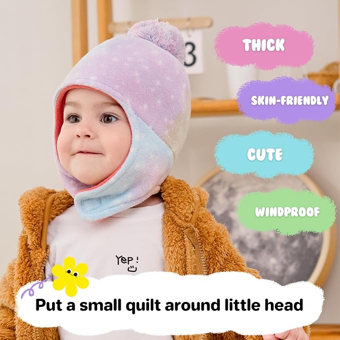 Baby Beanie Hat Pom Full Hood Hat Toddler Winter Hat Fleece Earflap Cap - Image 4