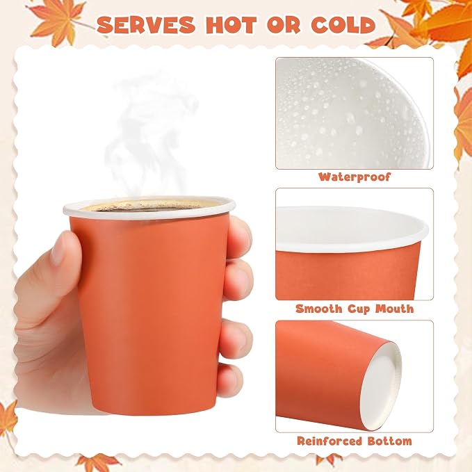 URATOT 120 Pieces 9 Ounce Disposable Paper Cups Autumn Color Party Cups - Image 3