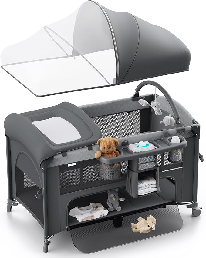 4 in 1 Baby Bassinet, Pack and Play, Bedside Crib Sleeper, Diaper Changer by ObeeOdee