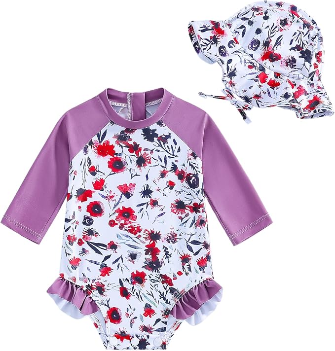 WOLBAY Baby Girl Swimsuit Long Sleeve One Piece Rash Guard by WOLBAY