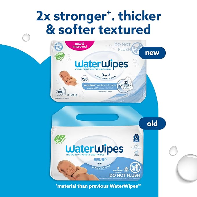 WaterWipes Sensitive+ Newborn & Baby Wipes, 3-In-1 Cleans, 99.9% Water - Image 3