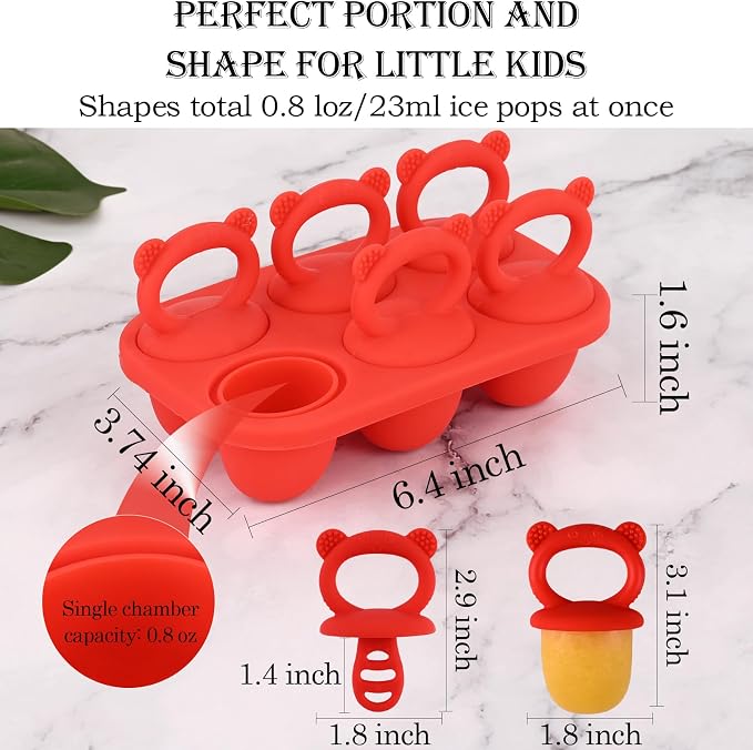 Sakolla Baby Popsicle Molds Mini 6-Cavity Silicone Ice Pop Mold - Image 3