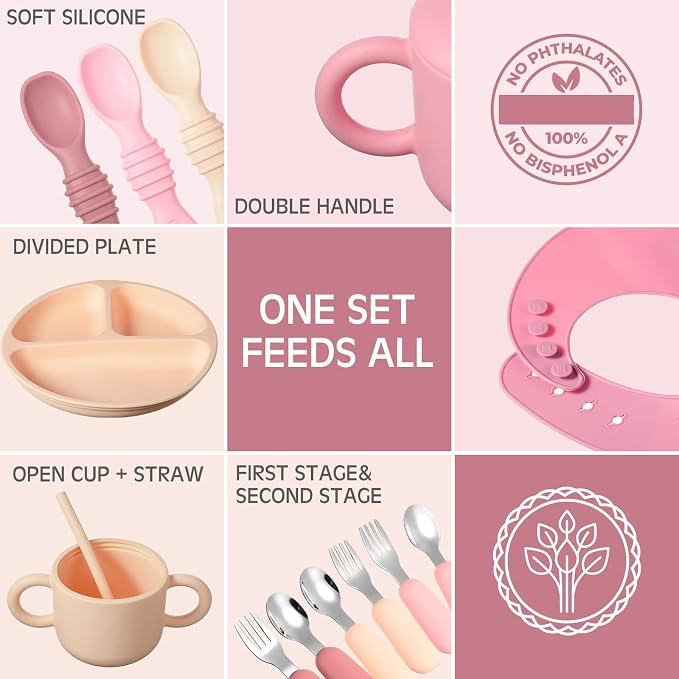 24 Pack Silicone Baby Feeding Set Baby LED Weaning Supplies Includes Suction - Image 6