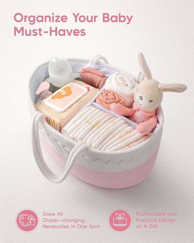 Maliton Diaper Caddy for Baby Girl-Cotton Rope Diaper Caddy, Diaper Organizer - Image 8