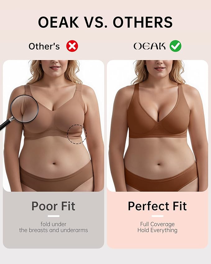 OEAK Womens Deep V Bras Wireless Comfortable Bra Supportive No Underwire Bras - Image 4