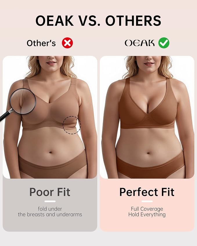 OEAK Womens Deep V Bras Wireless Comfortable Bra Supportive No Underwire Bras - Image 4