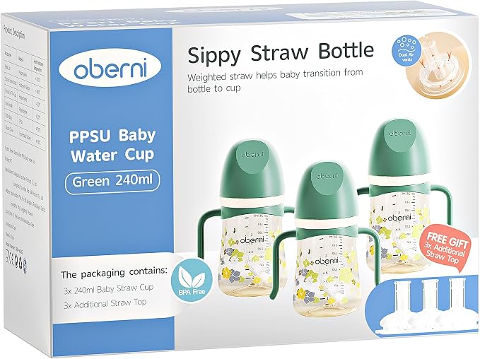 PPSU No Spill Sippy cups, Weighted Straw Toddler Water Bottle by oberni