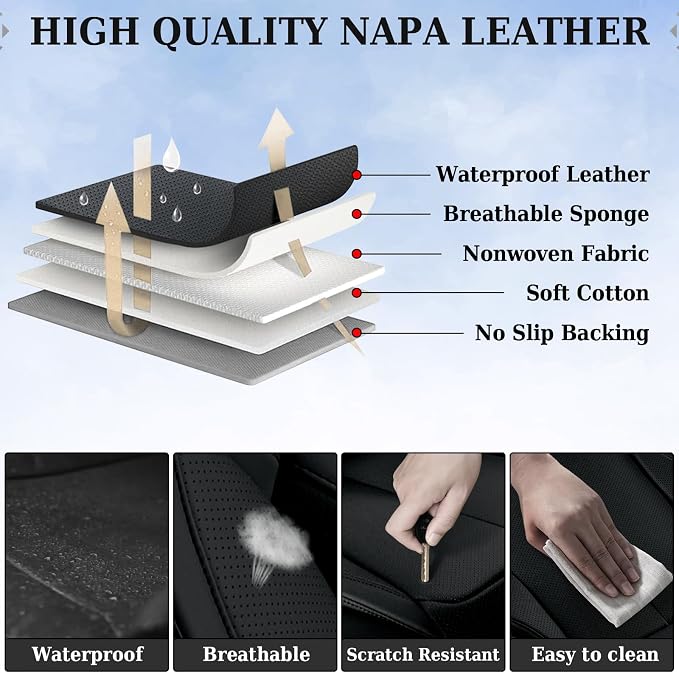 Coverado Universal Seat Covers Front, Waterproof Nappa Leather Car Seat Covers - Image 7