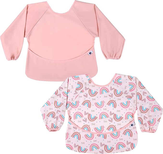 SPINFOX 2 Pack Baby Smock for Eating, Mess Proof Baby Bib, Waterproof Toddler by SPINFOX