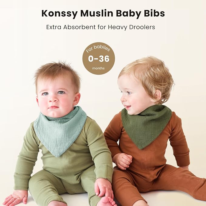 Konssy Muslin Baby Bibs 10 Pack Baby Bandana Drool Bibs 100% Cotton - Image 3