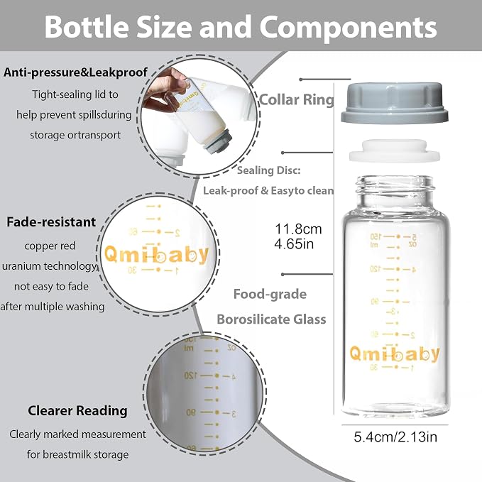 Natural Glass Baby Bottle 150ml 5oz Standard Neck Breast Milk Storage Bottles - Image 2