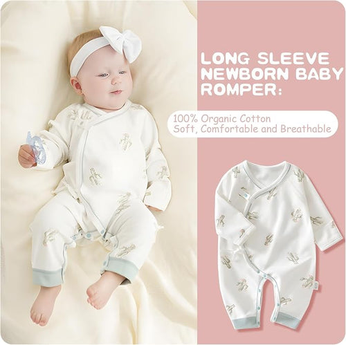 100% Organic Cotton Soft 0-6 Months Unisex Footless Newborn Baby Sleepers - Image 2