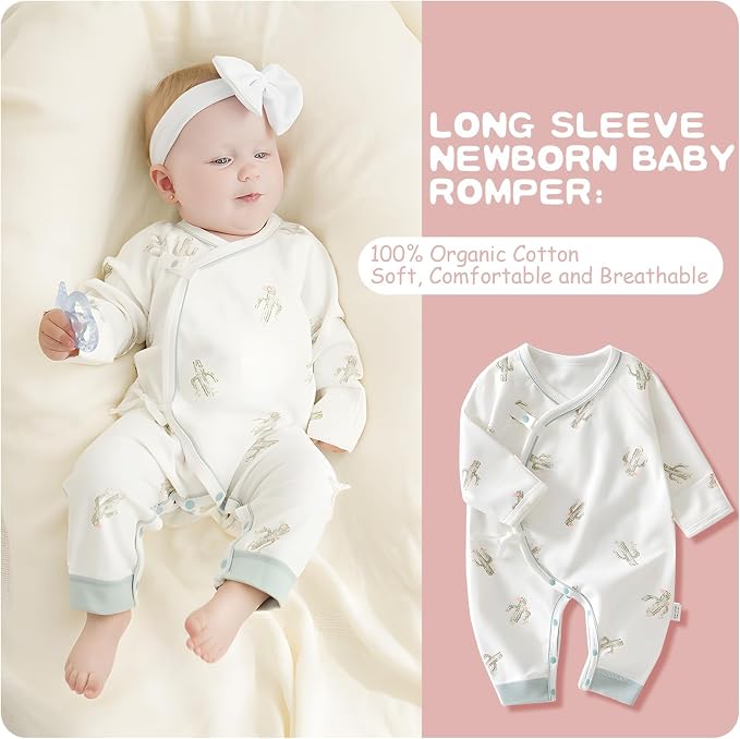 100% Organic Cotton Soft 0-6 Months Unisex Footless Newborn Baby Sleepers - Image 2