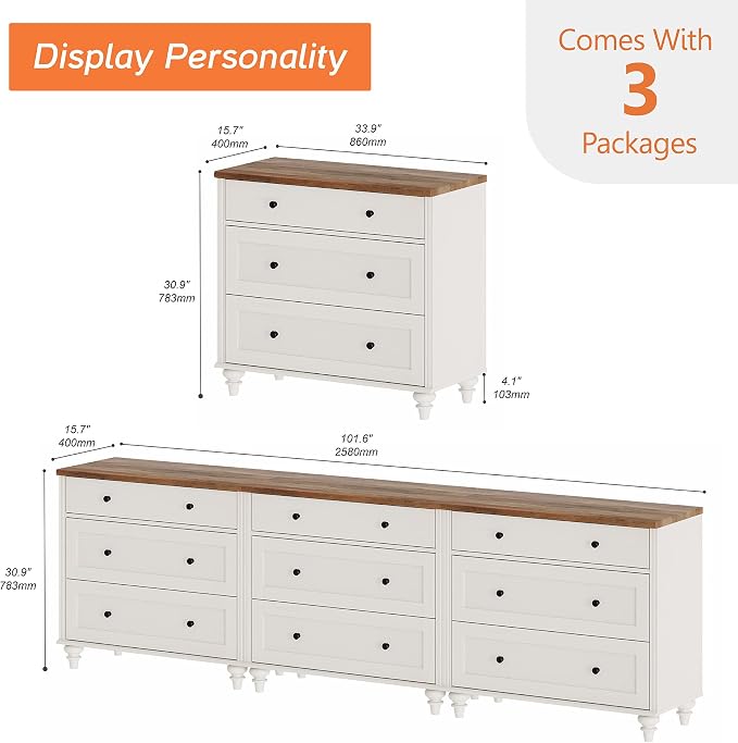 WAMPAT 9 Drawer Dressers for Bedroom, Mid Century Wooden Closet Storage - Image 2
