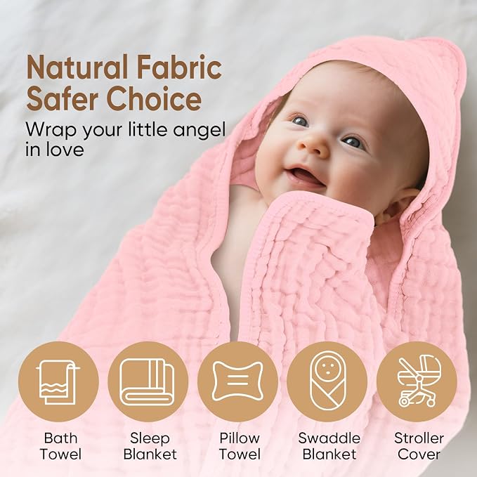 Muslin Hooded Baby Towels 100% Cotton ，Super Soft Muslin Baby Bath Towel - Image 3