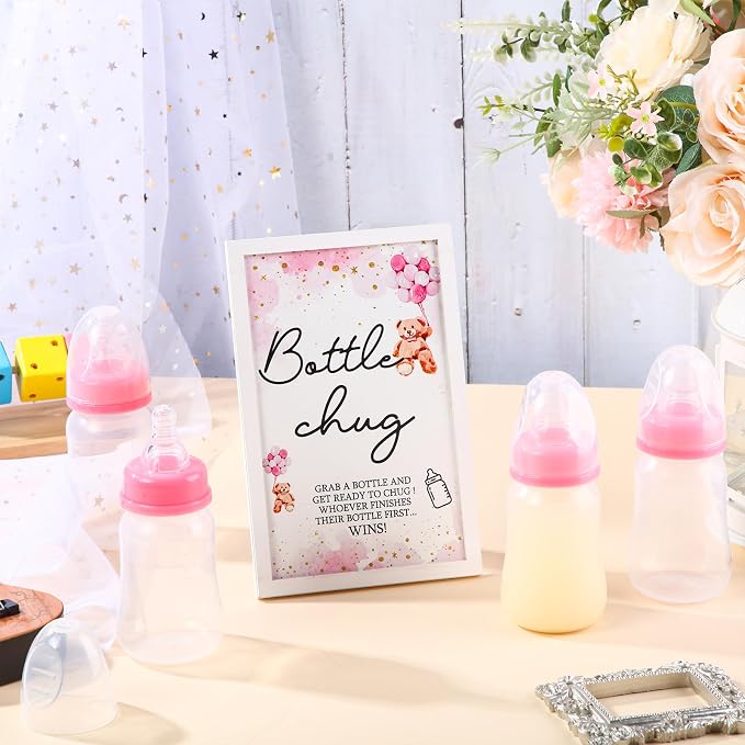 Roowest Bottle Chug Baby Shower Game Favors Including Pink Bear Theme Wooden - Image 4