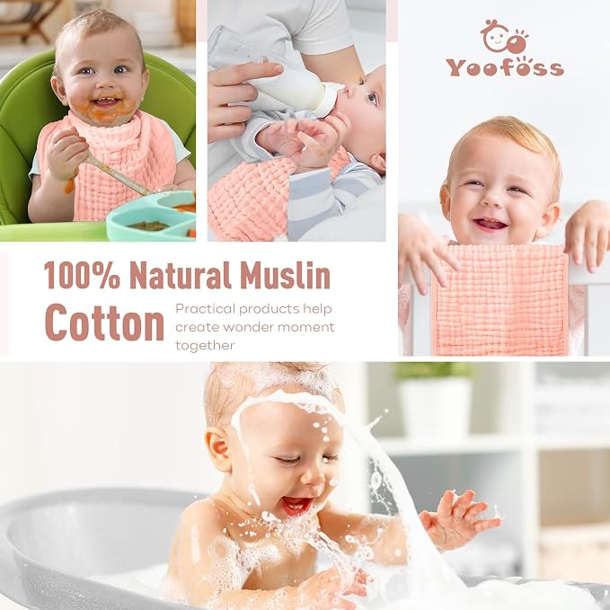 Yoofoss Muslin Burp Cloths for Baby 10 Pack 100% Organic Cotton Baby Washcloths - Image 5