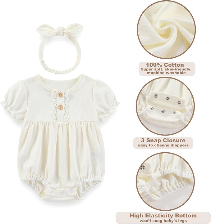 Newborn Baby Girl Clothes Cotton Bubble Romper Floral Short Sleeve Bodysuit 3 - Image 5