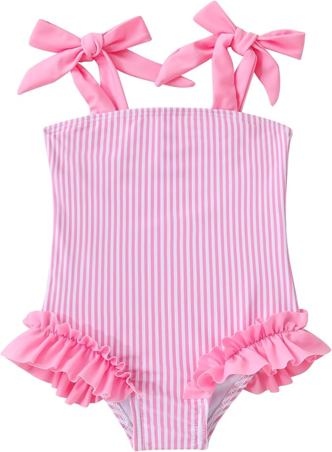 Happy Town Toddler Swimsuit Girl Solid Color Stripe One-Piece Baby Bathing Suits by HappyTown