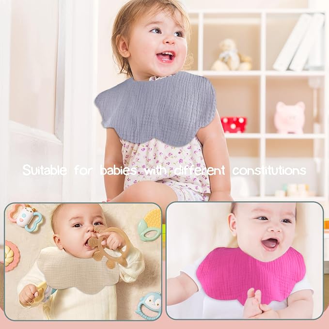 EllieHouse Baby Bibs for Girls Boys 8 Pack Muslin Drool Teeth Drooling Teething - Image 4