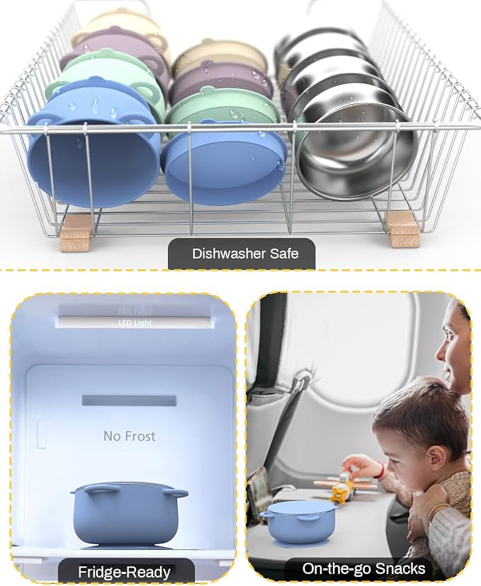 Baby Suction Bowls with Lids 4-Pack, 2-in-1 Stainless Steel 304 Toddler Bowl & - Image 6