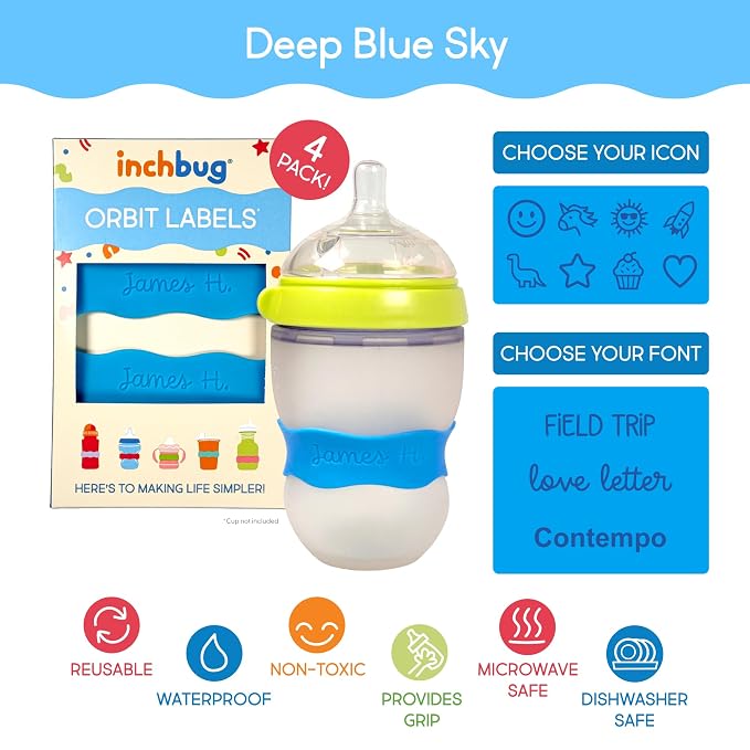 InchBug Orbit Labels Baby Bottle and Water Bottle Silicone Name Bands – - Image 3