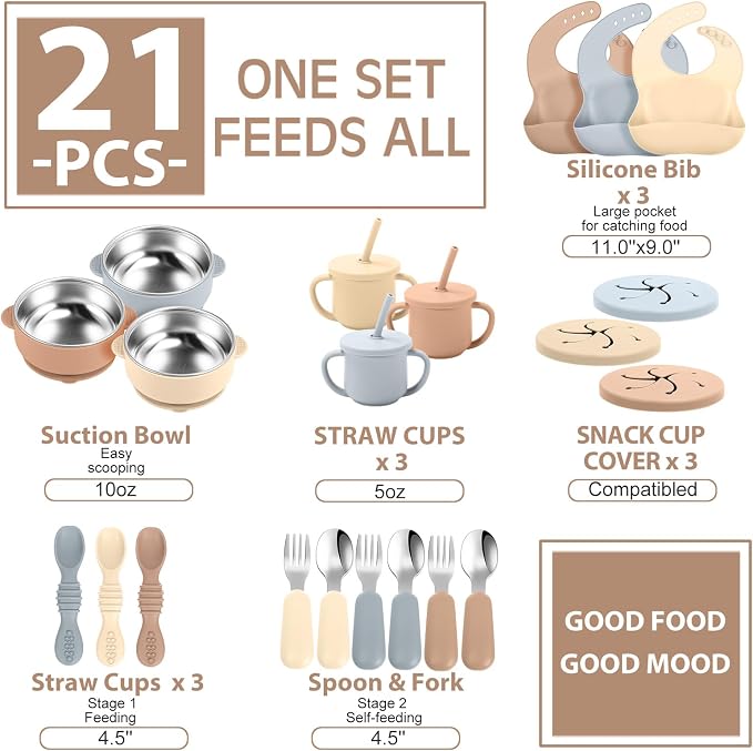 Yinder 15 Pack Silicone Baby Feeding Set Include Baby Bowls Spoons Forks - Image 7