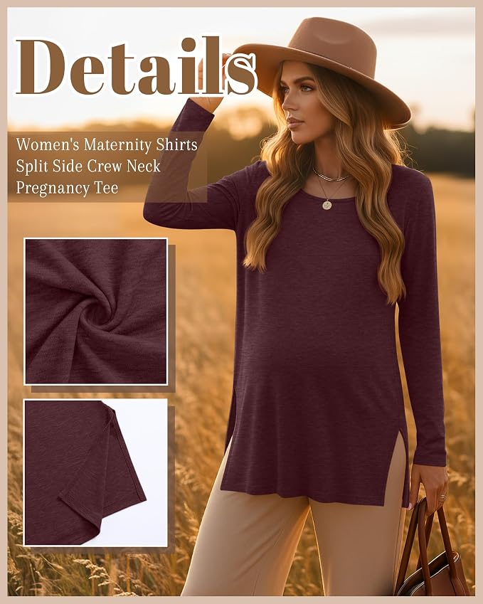 Riyiper 3 Pack Women's Maternity Long Sleeve T-Shirts Round Neck Side Split - Image 3