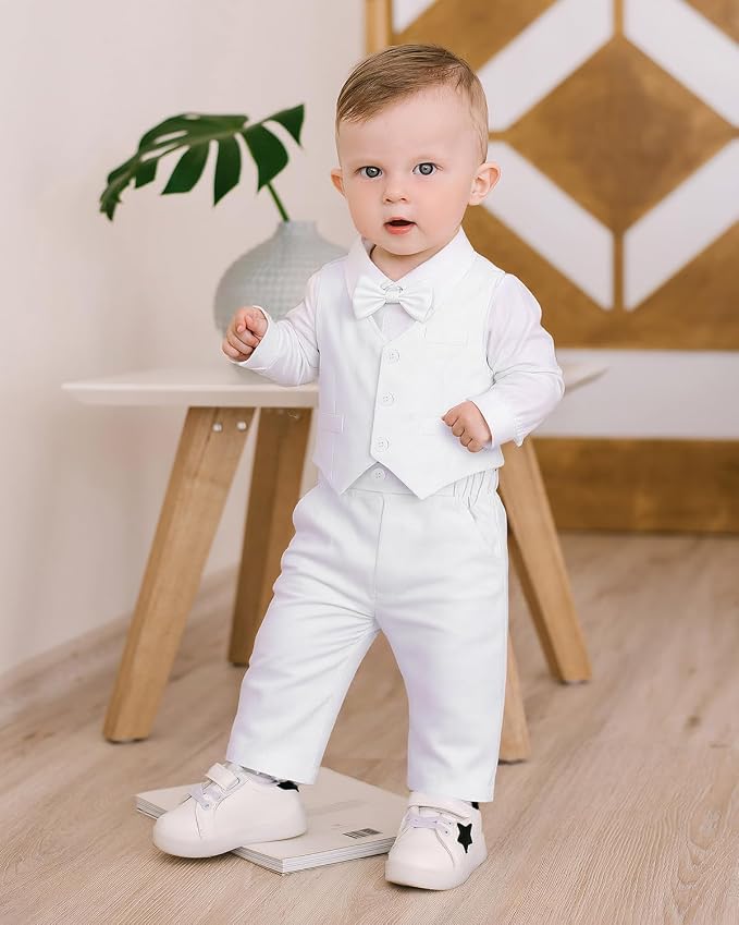 Baby Boy Clothes Suits Infant Gentleman Wedding Outfit Formal Dress Shirt Vest - Image 3