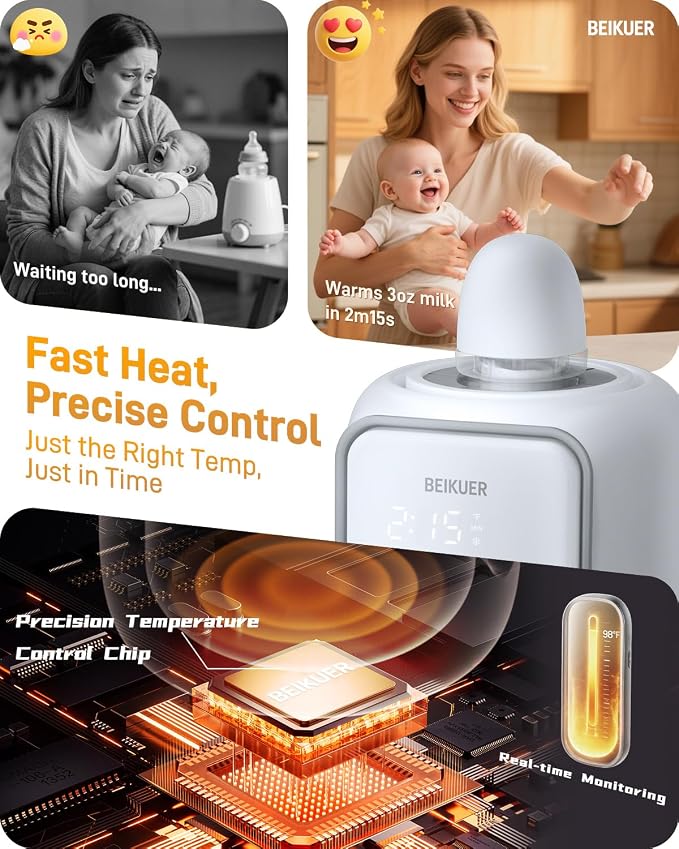 12-in-1 Baby Bottle Warmer for Breastmilk, 98°F 2m Fast Heating Milk Warmers - Image 2