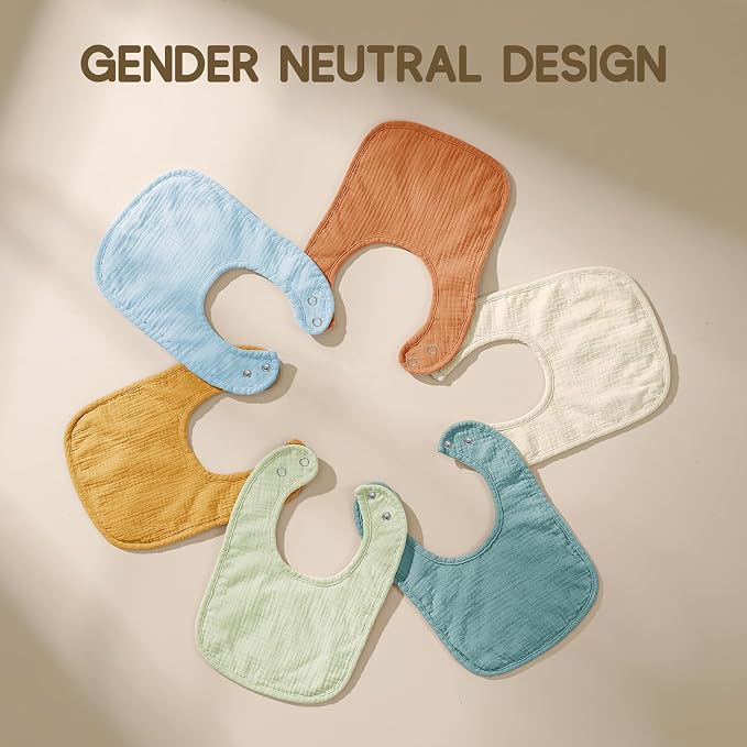 AMAWMW Muslin Baby Bibs for Unisex Boys Girls 6Pack Baby Bandana Drool Bibs - Image 6