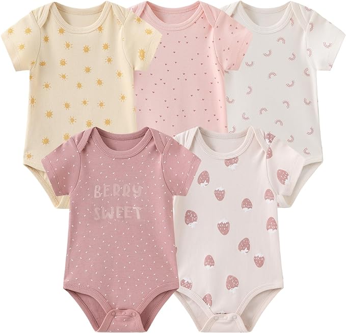 Fashion Unisex baby Boy Girl Bodysuits 5-Pack Casual Cotton Soft Infants Outfit by JELYLOVE