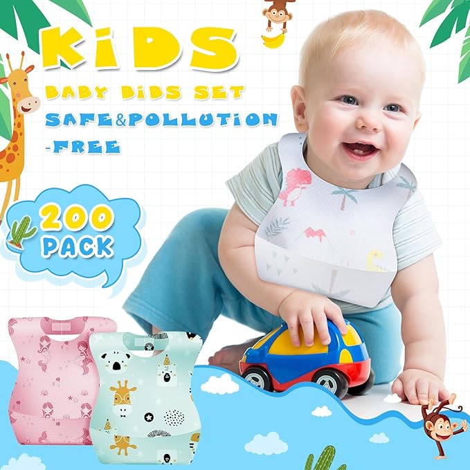 100/200 Pcs Disposable Baby Bibs Bulk Travel Feeding Bib Soft Food Catcher - Image 6