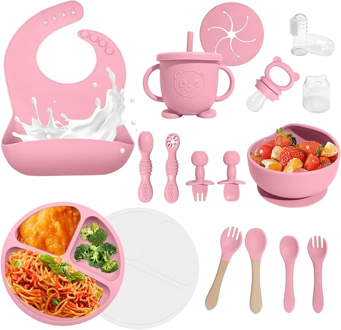 Baby Led Weaning Supplies, 17 Piece BPA-Free Silicone Feeding Set, Eating by Catvegue
