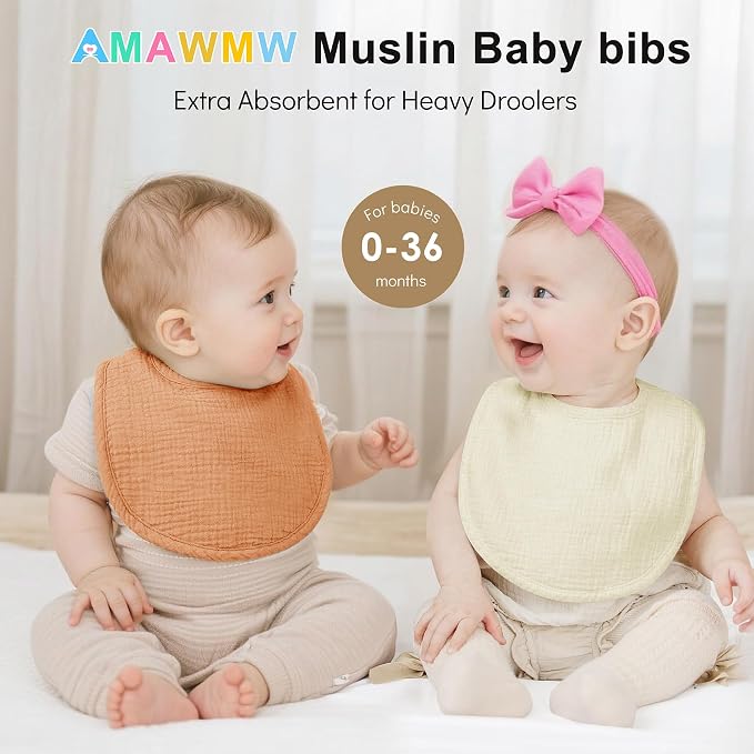 AMAWMW Muslin Baby Bibs for Unisex Boys Girls 6Pack Baby Bandana Drool Bibs - Image 2