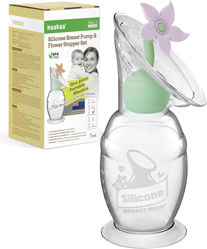 haakaa Manual Breast Pump with Flower Stopper Set, Gen.2 Silicone Hand Pump by haakaa