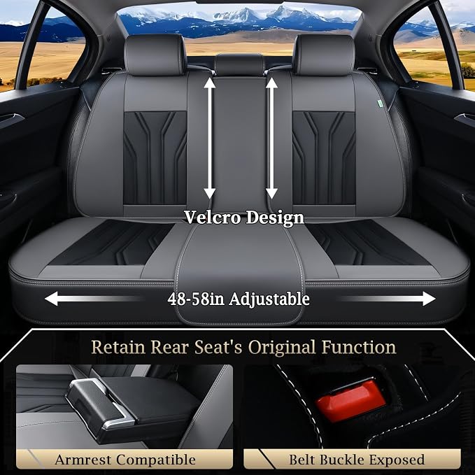 FLORICH Rear Seat Covers Leather Car Seat Covers Waterproof Back Seat Cover - Image 2