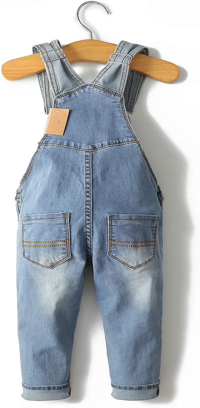 KIDSCOOL SPACE Baby Toddler 2 Buttons Adjustable Straps Fashion Jean Overall - Image 2