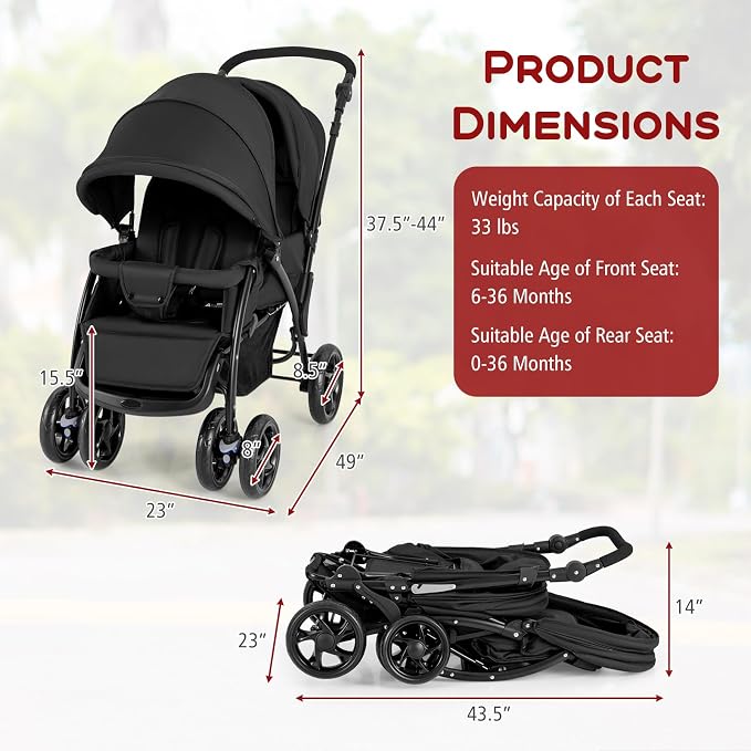 HONEY JOY Double Stroller, Foldable Lightweight Infant Twin - Image 8