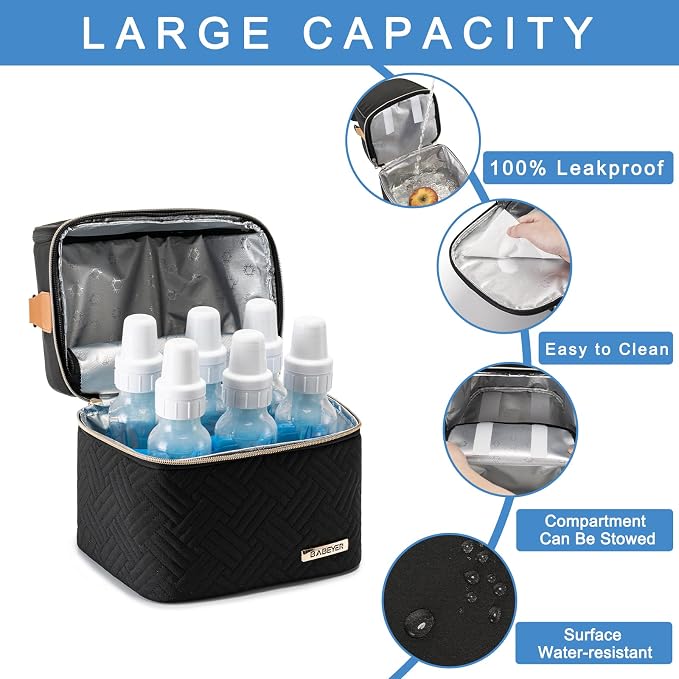 Breastmilk Cooler Bag with Ice Pack Fits 6 Baby Bottles up to 9 Ounce, Breast - Image 4