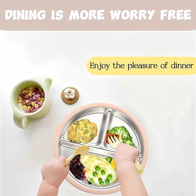 3Pack Stainless Steel Kids Plates, 8.1" Divided Kids Plate - Image 7