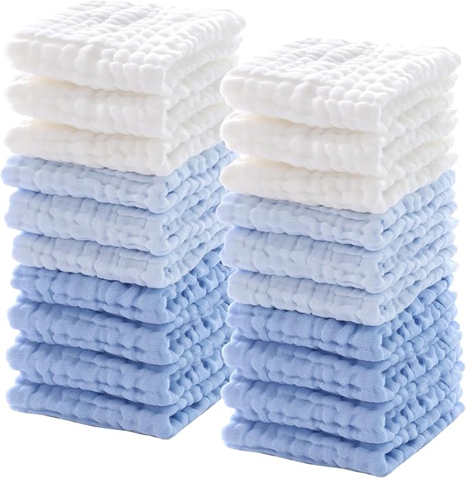 Breling 20 Pcs Baby Muslin Washcloth 12 x 12 Inch 100% Cotton Soft and by Breling
