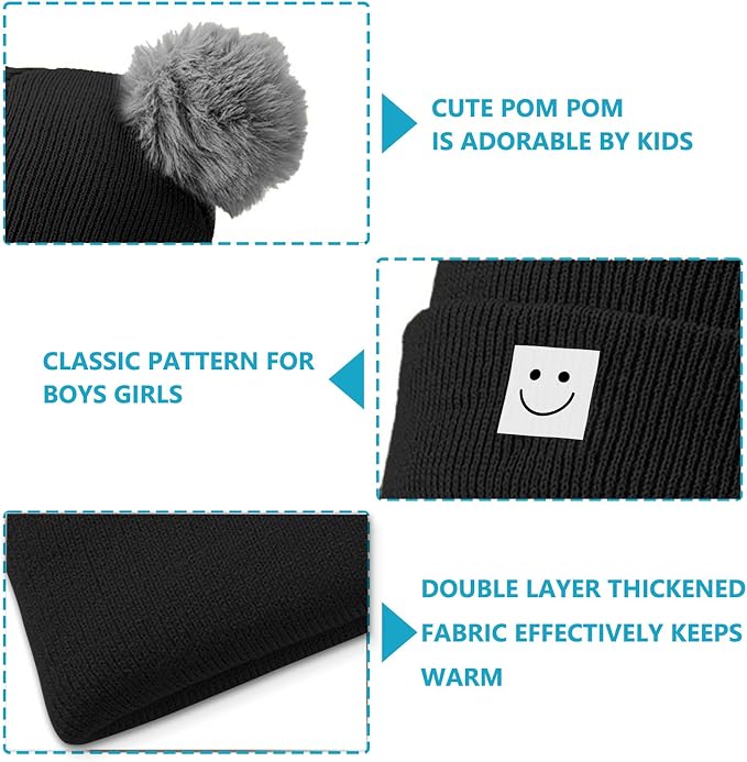 AZJ Baby Beanie Hat Toddler Infant Winter Knitted Hat Kids Soft Warm Pom Pom - Image 4