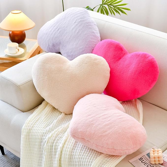 Hot Pink Heart Pillows, Cute Heart Decorative Pillow, Heart Shaped Throw Pillows - Image 3